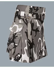 New Kiltish Men Cargo Scottish Camo Black Utility Kilt