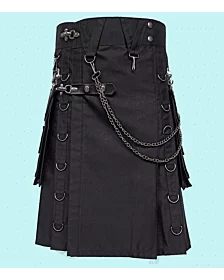 New Black Gothic Utility Kilt For Men
