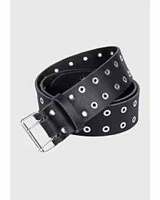 black lather silver studs kilt belt
