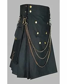 black utility kilt with golden chain