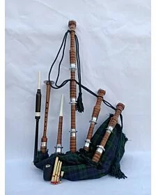 Black Watch Tartan Natural Finish Bagpipe Set