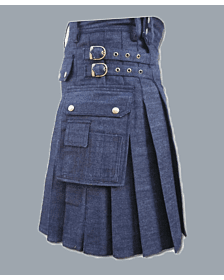 Blue Custom Made Denim Utility Kilt
