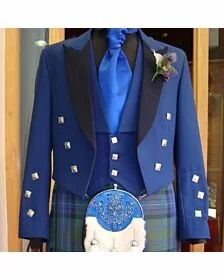 Blue Prince Charlie Kilt Jacket Black Lapel With Waistcoat
