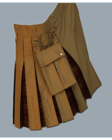 Box Plated Khaki Hybrid Tartan Kilt