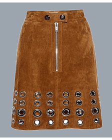 Beautiful Brown Leather Utility Skirt For Women 