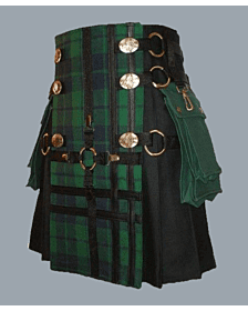 Premium Black Tartan Cross Utility Kilt for man