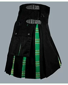 Black Hybrid Kilt With Irish Tartan