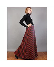 Women Long Tartan Skirt