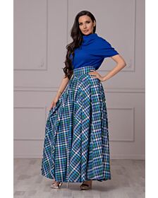 Women Fashion Aqua Tartan Skirt 
