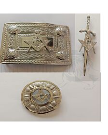 Masonic Badge Silver Belt Buckle Brooch Set