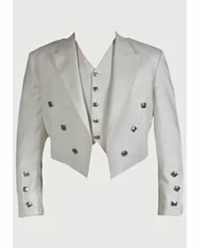 White Prince Charlie Scottish Kilt Jacket 