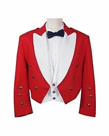 Red And White Prince Charlie Scottish Kilt Jacket