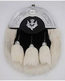 Scottish Full Dress Black & White Rabbit Fur Kilt Sporran