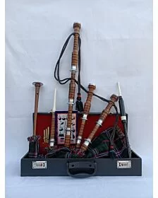 Scottish National Tartan With Natural Finish Bagpipe Set