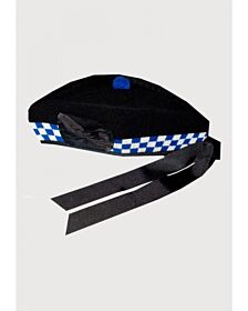 white Blue Scottish pipe band glengarry dice hat 