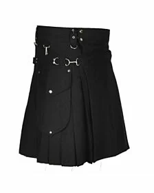 stylish black utility kilt front