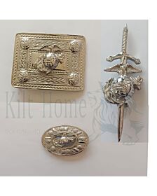 US Badge Silver Belt Buckle Brooch Set