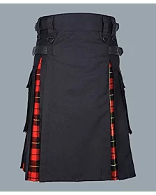 Black Hybrid Kilt With Wallace Tartan