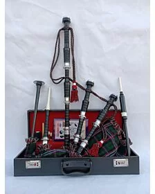 Scottish National Tartan With Black Finish Bagpipe Set