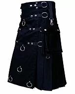 Black Long Fashion Utility Kilt 