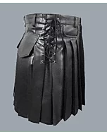 Black custom made leather utility kilt