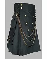 black utility kilt with golden chain
