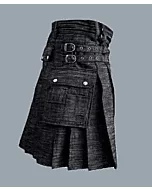 Buy Men Black Denim Kilt