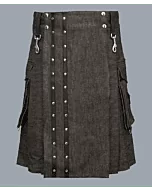 Gray Heavy Denim Kilt For Men