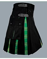 Black Hybrid Kilt With Irish Tartan