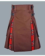 Khaki Hybrid Kilt With Royal Stewart Tartan