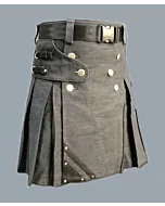 Denim Kilt With Leather Strap