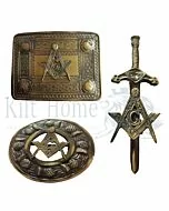 Masonic Badge Antique Belt Buckle Brooch Set