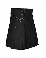 stylish black utility kilt front
