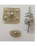 US Badge Silver Belt Buckle Brooch Set