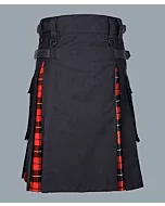 Black Hybrid Kilt With Wallace Tartan