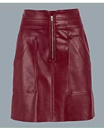 Beautiful Maroon Leather Utility Skirt For Women