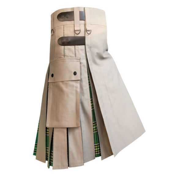 Khaki Hybrid Irish National Tartan Utility Kilt