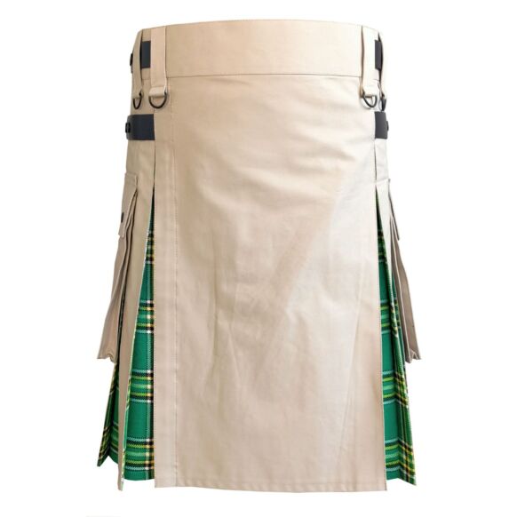 Khaki Hybrid Irish National Tartan Utility Kilt