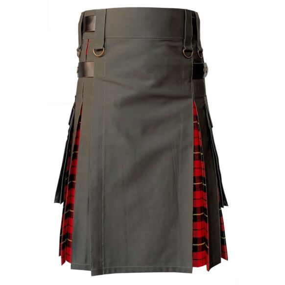 Olive Green Fabric Tartan Utility Kilt