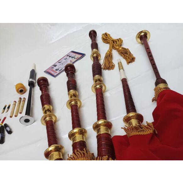 Highland New Red Velvet Gold Plated Bagpipe Set