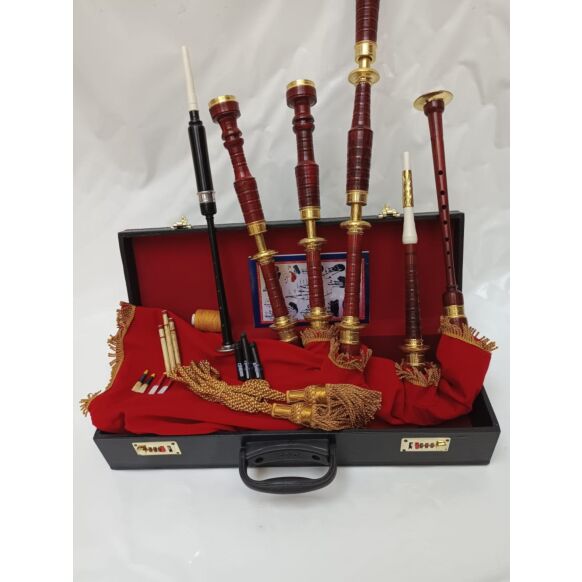 Highland New Red Velvet Gold Plated Bagpipe Set