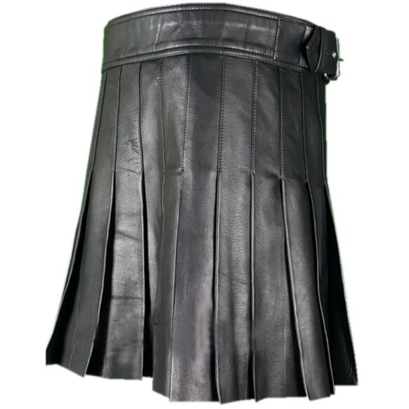 New Black Leather Utility Kilt 