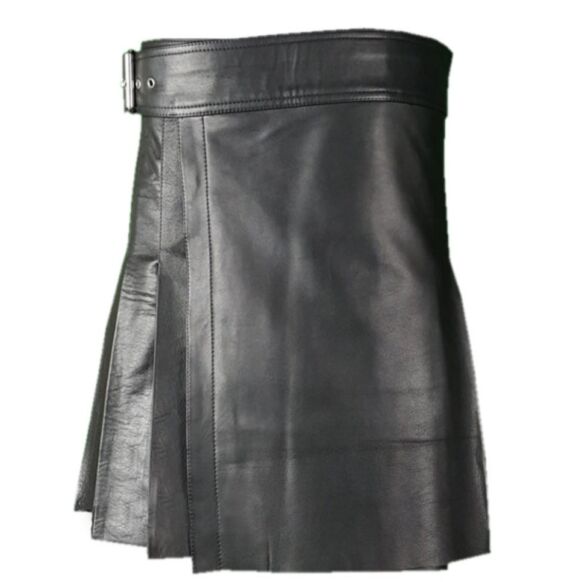 New Black Leather Utility Kilt 