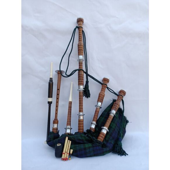 Black Watch Tartan Natural Finish Bagpipe Set