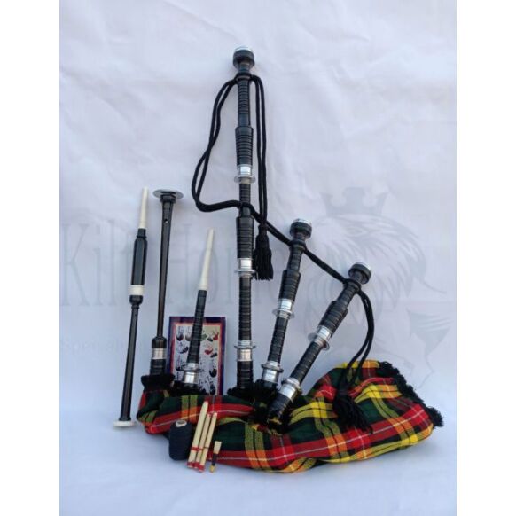 Buchanan Tartan Black Finish Bagpipe Set