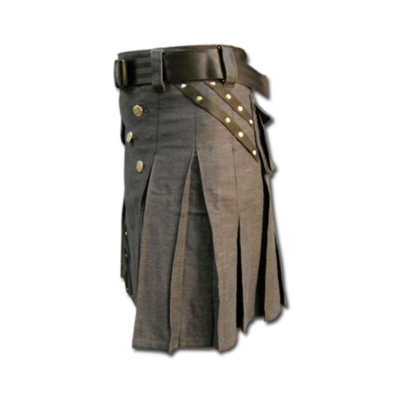 Denim Kilt With Leather Strap