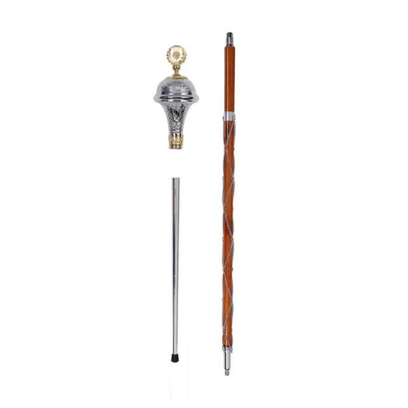 Chrome Head With Gold Thistle Flower Major Mace Stave & Stick
