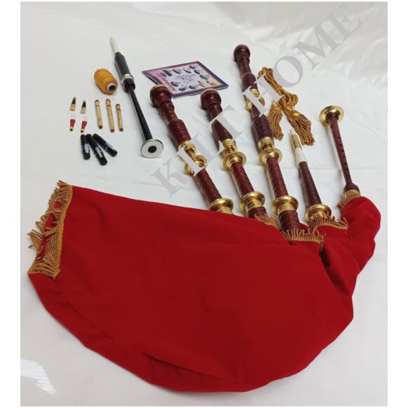 Highland New Red Velvet Gold Plated Bagpipe Set