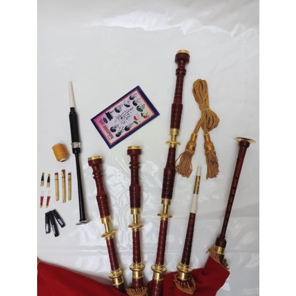 Highland New Red Velvet Gold Plated Bagpipe Set