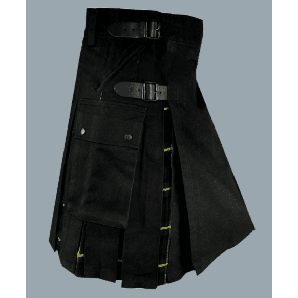 Black Hybrid Kilt With Gordon Tartan
